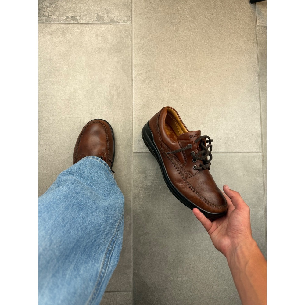 ECCO Mens Brown Leather Moc Toe Lace Up Oxford Shoes Comfort System Size 43 Sz10